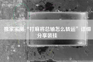 独家实测“打麻将总输怎么转运	”详细分享装挂