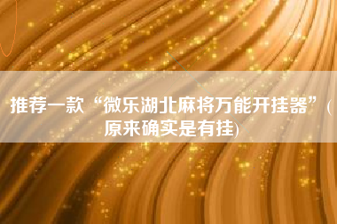 推荐一款“微乐湖北麻将万能开挂器”(原来确实是有挂)